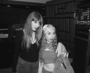 Two Women Music Studio Session B W Wallpaper