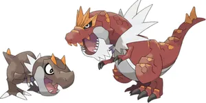 Tyrantrum And Tyrunt Together Wallpaper