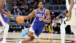 Tyrese Maxey Philadelphia76ers Action Shot Wallpaper