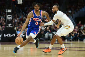 Tyrese Maxey Philadelphia76ers Game Action Wallpaper