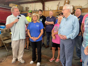 U.s. Senator Mitch Mcconnell Addressing The Public At Wayland Volunteer Fire Department Wallpaper