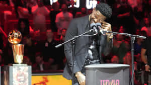 Udonis Haslem Emotional Speech Basketball Trophy Wallpaper