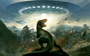 Ufo Against Dinosaurs Wallpaper