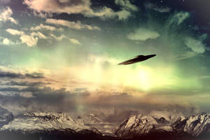 Ufo Over Jagged Peaks Wallpaper