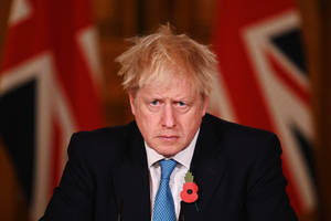 Uk Flag Behind Boris Johnson Wallpaper