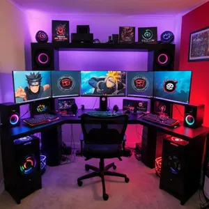 Ultimate Gamer Setupwith Anime Themed Wallpapers Wallpaper