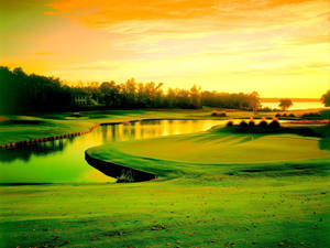 Ultra Hd Golf Course Yellow Sky Wallpaper