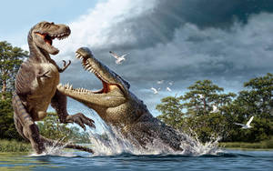 Ultra Hd Tyrannosaurus Rex Vs Alligator Laptop Wallpaper