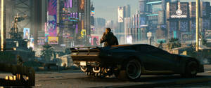 Ultrawide Cyberpunk Man Leaning On A Car Wallpaper