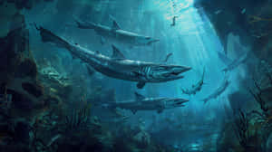 Underwater Barracuda School Artistic Rendering Wallpaper