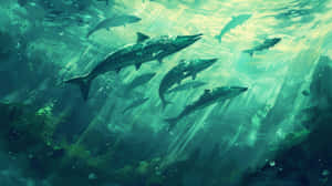 Underwater Barracuda School Artwork Wallpaper