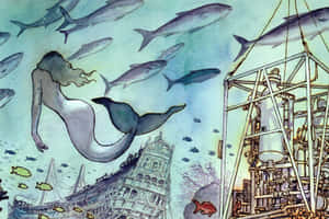 Underwater_ Mermaid_and_ Industrial_ Structures Wallpaper