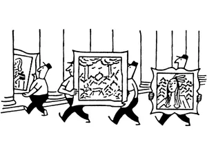 Unfazed Workers Carrying Artwork Wallpaper