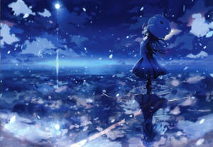 Unforgettable View Of A Blue Anime Scenery Wallpaper