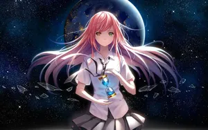 Uniform Pink Hair Girl Wallpaper