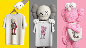 Uniqlo Kaws Grey And Pink Characters Wallpaper