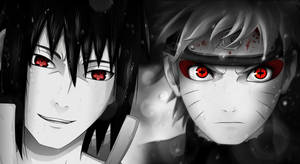 Unleashing Their Ultimate Power - Sasuke Uchiha's Sharingan And Naruto Uzumaki's Nine Tail Sage Mode Wallpaper