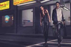 Unorthodox Couple Crossing The Road Wallpaper