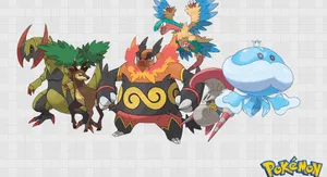 Unova Team With Emboar Wallpaper