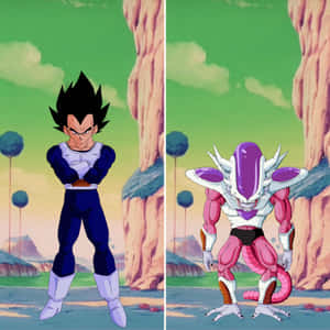 Unstoppable Forces - Vegeta And Frieza Locked In Battle Wallpaper