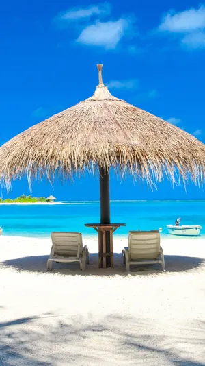 Unwind On A Beautiful Beach Sunbed Wallpaper