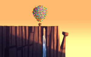 Up Balloon House Cliff Dual Monitor Wallpaper Wallpaper