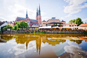 Uppsala Cathedral River Reflection Wallpaper