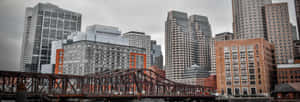 Urban Bridgeand Skyscrapers Panorama Wallpaper