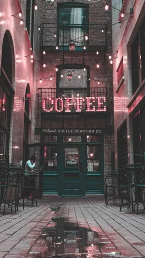 Urban Coffee Shop Facade Night Lights Wallpaper