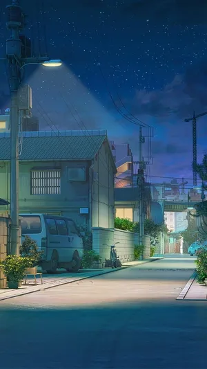 Urban Community Night Anime Scenery Wallpaper