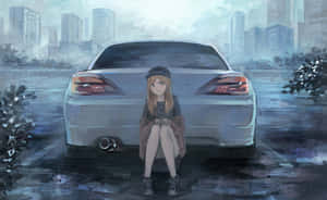 Urban Reflections Car And Girl Anime Art Wallpaper