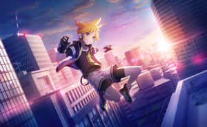 Urban Skyline Leap Anime Character Wallpaper