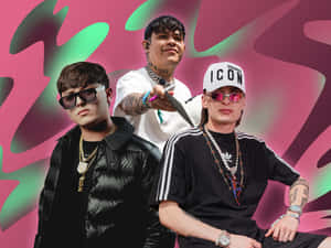 Urban_ Trio_ Fashion_ Pose_ Pink_ Green_ Background Wallpaper