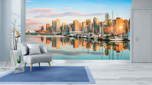 Urban Waterfront View From Modern Interior Wallpaper