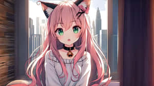 Urban Window Catgirl Anime Art Wallpaper