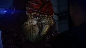 Urdnot Wrex, Fierce Krogan Warrior, Stands Ready For Battle. Wallpaper