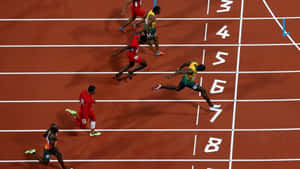 Usain Bolt Leads Race With Other Athletes Wallpaper