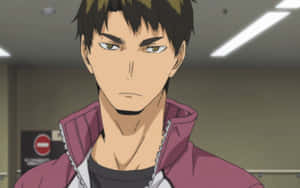 Ushijima Wakatoshi In Action During A Volleyball Match Wallpaper