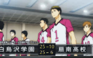 Ushijima Wakatoshi Making A Powerful Spike In A Volleyball Game Wallpaper