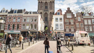 Utrecht City Center Bustling Street Scene Wallpaper