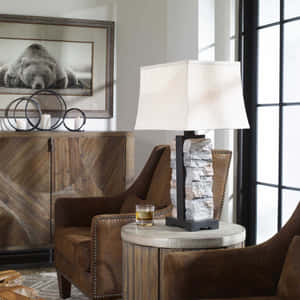 Uttermost Kodiak Stacked Stone Table Lamp 27806-1 Wallpaper