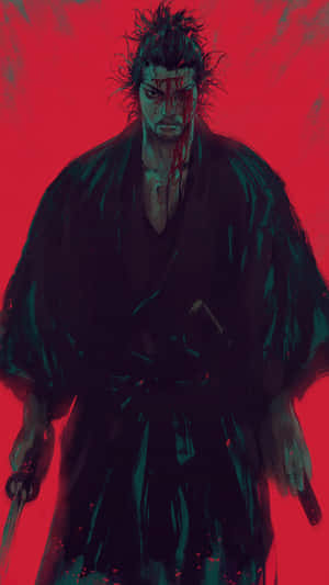 Vagabond Manga Warrior Red Backdrop Wallpaper