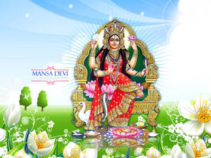 Vaishno Devi With A Swan And Cobra Wallpaper