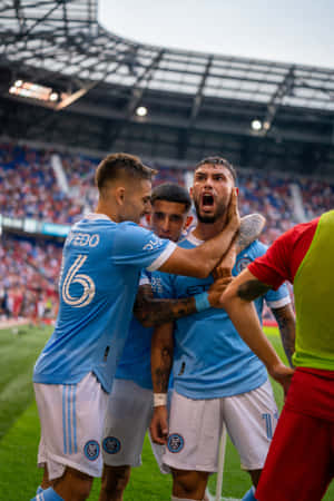 Valentin Castellanos Celebrating With Teammates New York City Fc Wallpaper