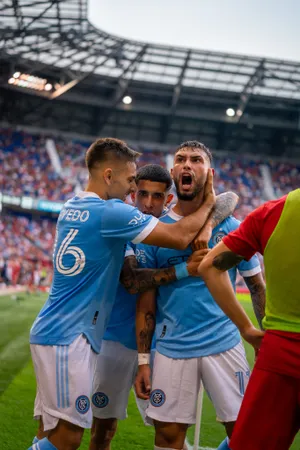 Valentin Castellanos Celebrating With Teammates New York City Fc Wallpaper