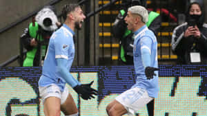 Valentin Castellanos Celebrating With Teammates New York City Fc Wallpaper