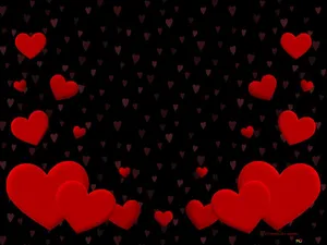 Valentine's Day Red Hearts On Black Background Wallpaper