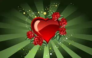 Valentines Day Desktop Heart With Red Roses Wallpaper