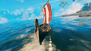 Valheim Sailing At Longboat Wallpaper