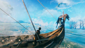 Valheim Sailing By Longboat Wallpaper